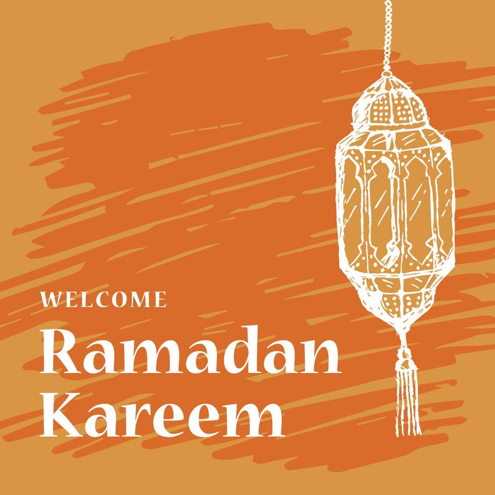 Arabic Lantern Ramadan kareem hand drawn style orange left vector