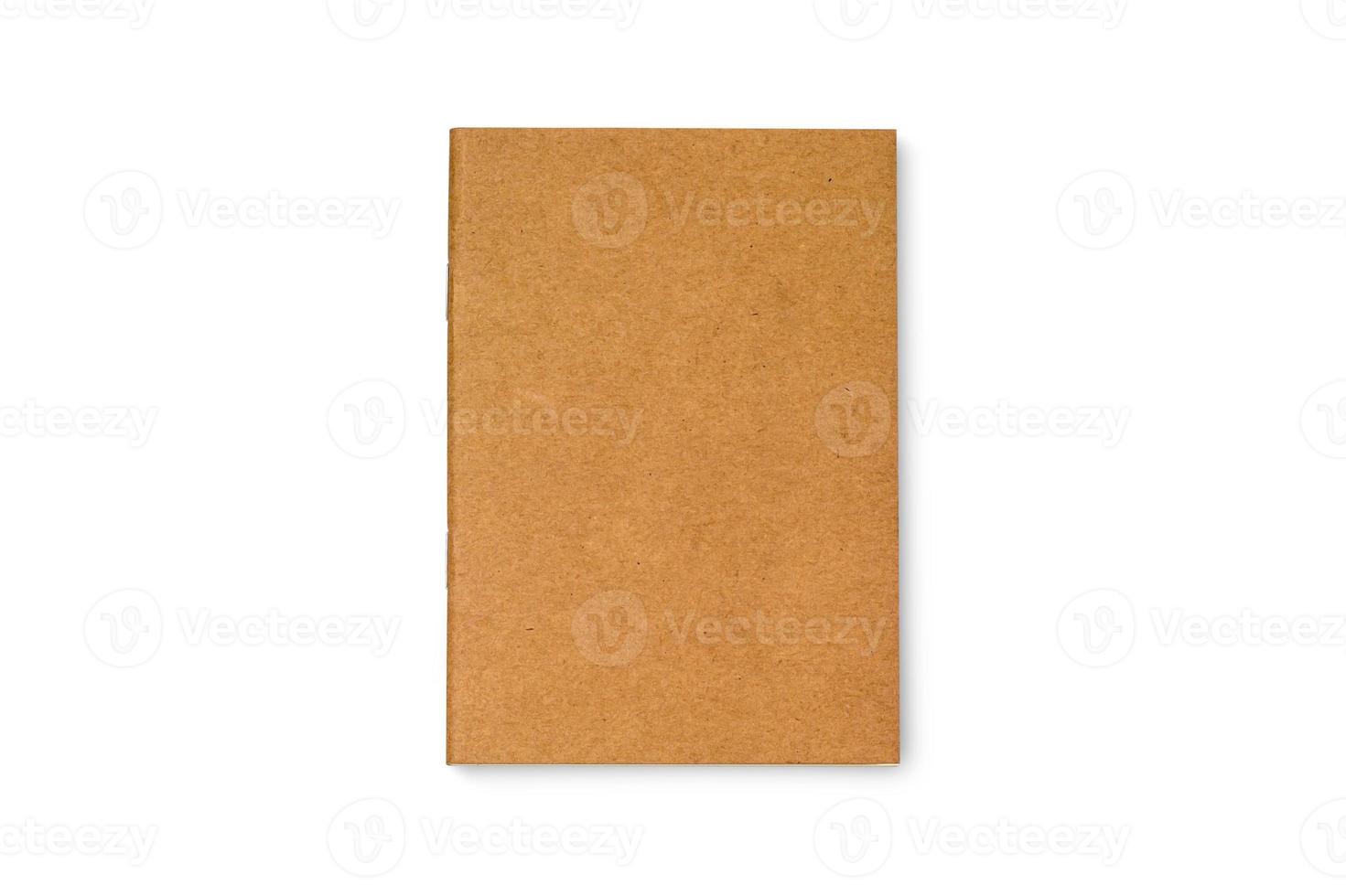Top view of brown notebook. Blank book isolated on white background with clipping path. photo
