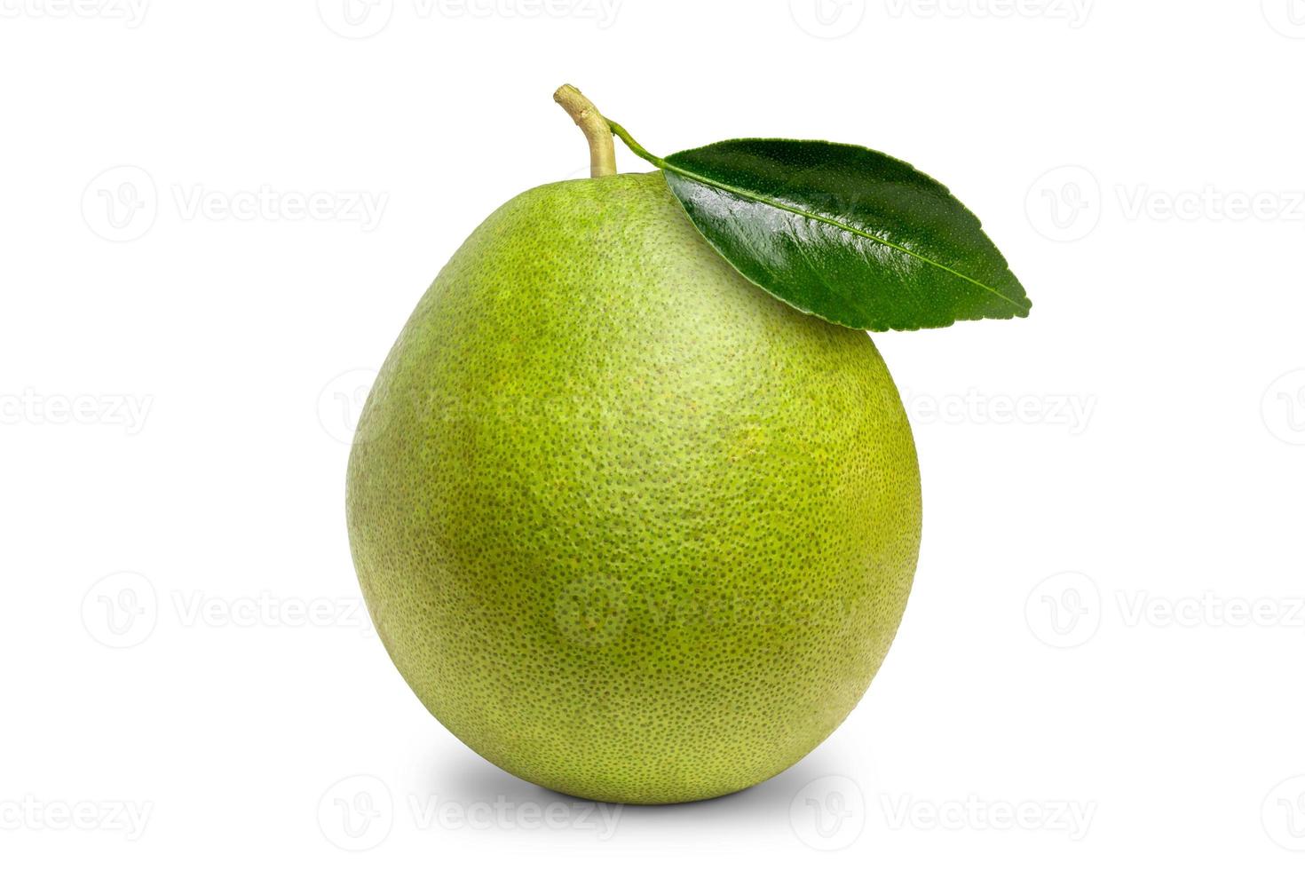 Pomelo with green leaf isolated on white background with clipping path. photo