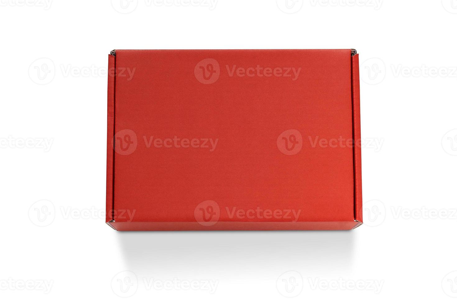Top view of carton isolated on a white background with clipping path. Red Cardboard Gift Box for Birthday, Wedding, Christmas, Xmas, New Year's Day. photo