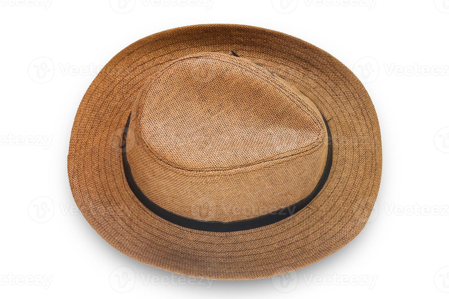 Top view of brown hat isolated on white background with clipping path. photo