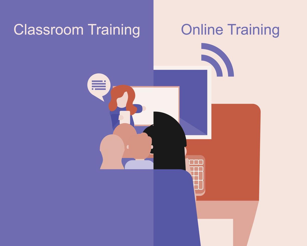 Classroom training compare to online training vector