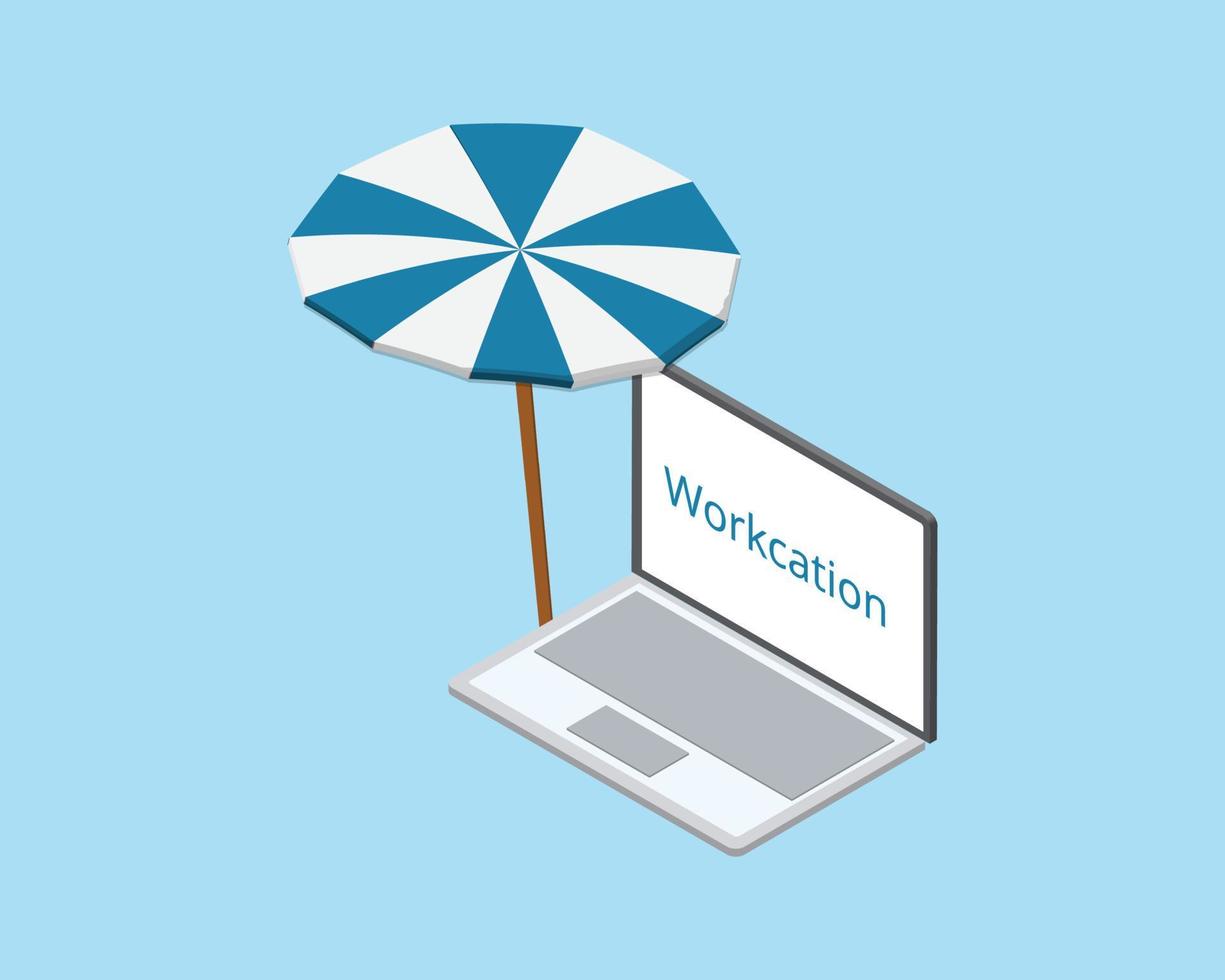 workcation or workation to work and have vacation at the same time vector