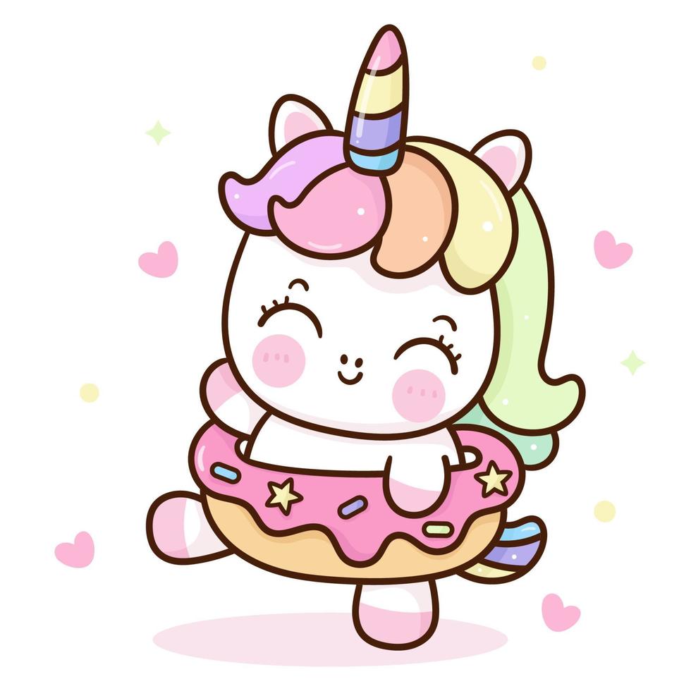 lindo unicornio donut pony dibujos animados kawaii ilustración vector