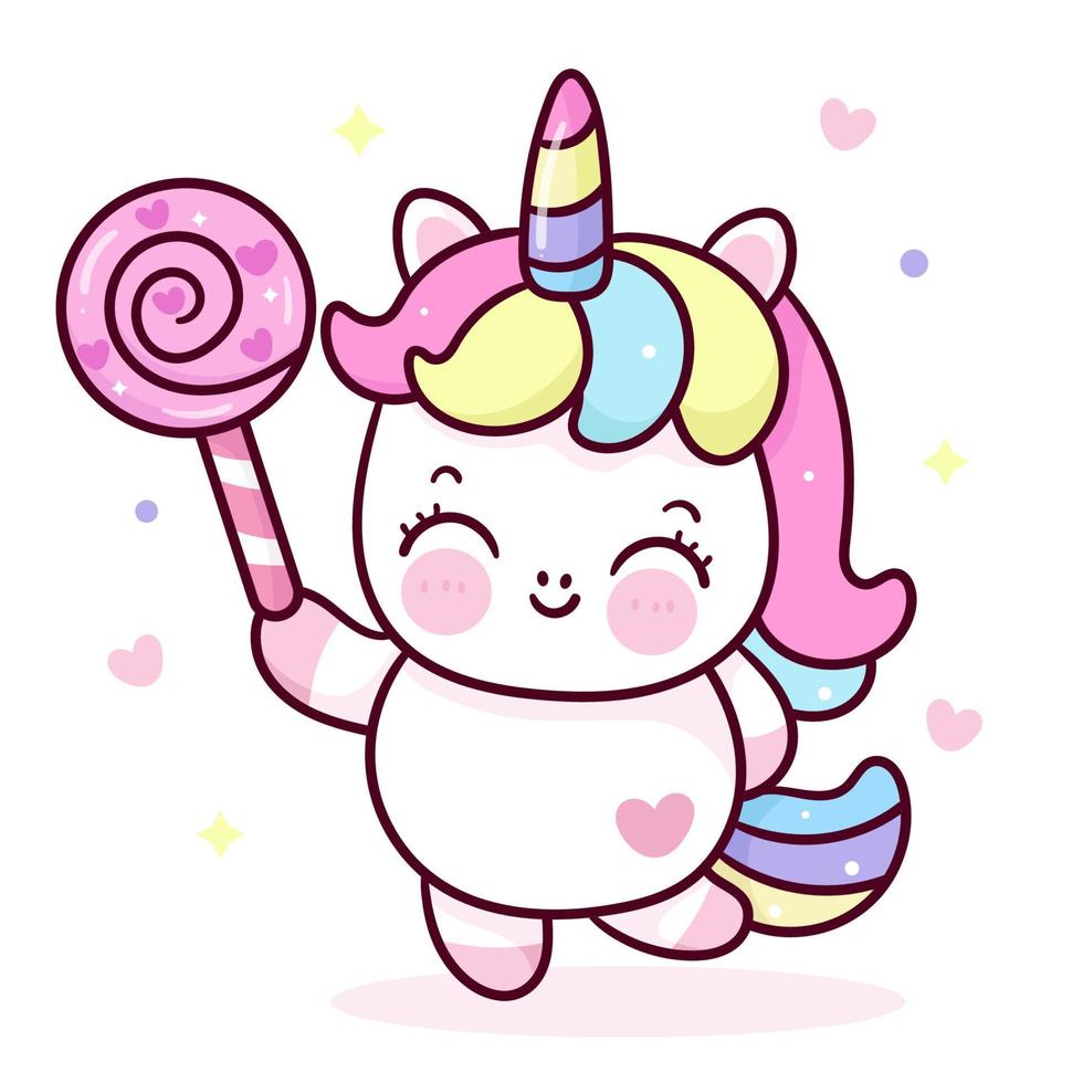 Cute unicorn candy pony cartoon kawaii illustration vector