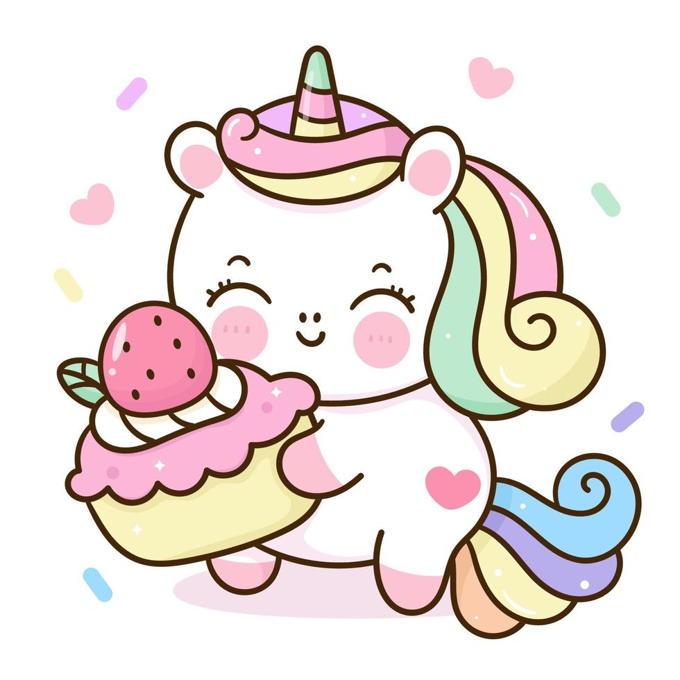 Cute dibujos animados de cupcake de unicornio y cumpleaños vector