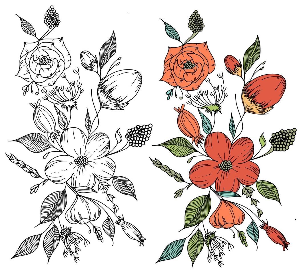 Vector branch with spring flowers. Realistic  branch. Detailed hand drawn clip art element.