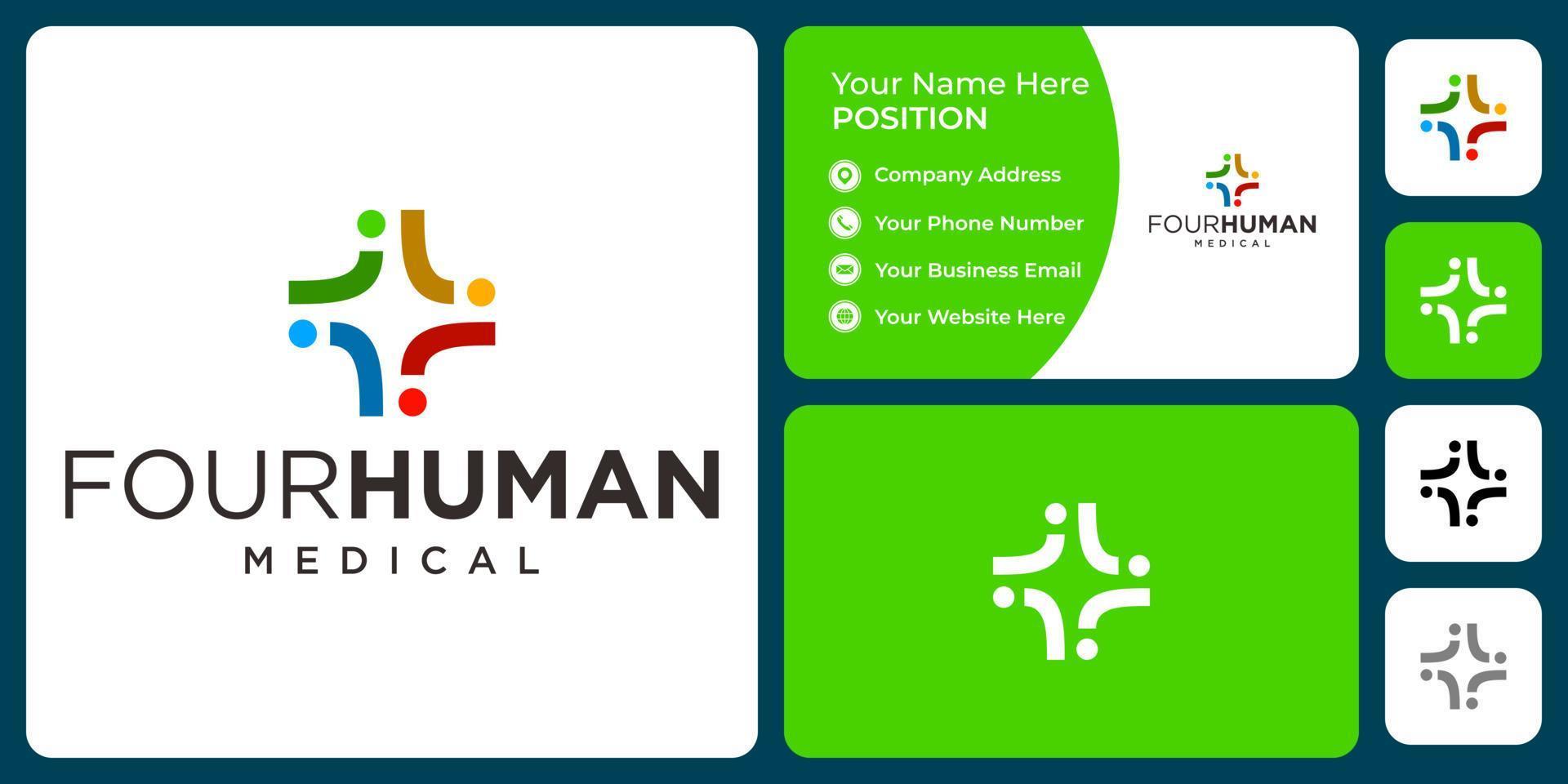Medical care center logo design with business card template. vector