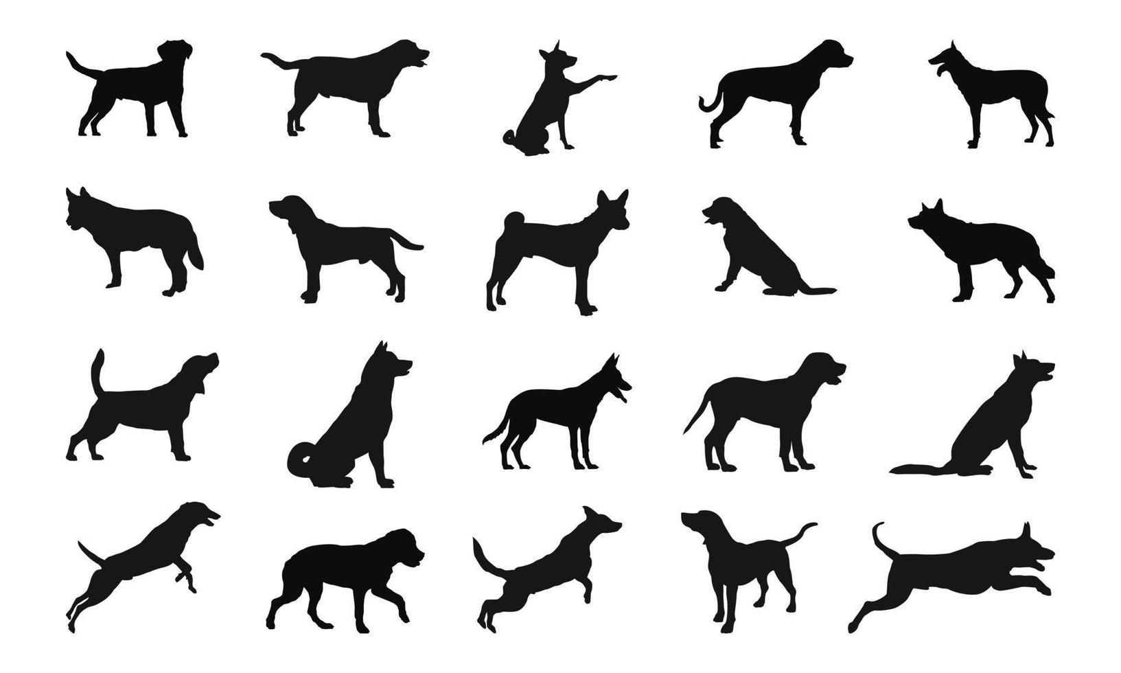 Vector silhouette of dog on white background.