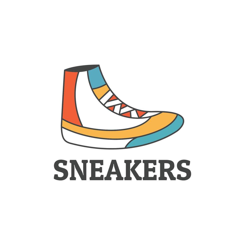 Simple colorful sneakers flat shoes logo Premium Vector