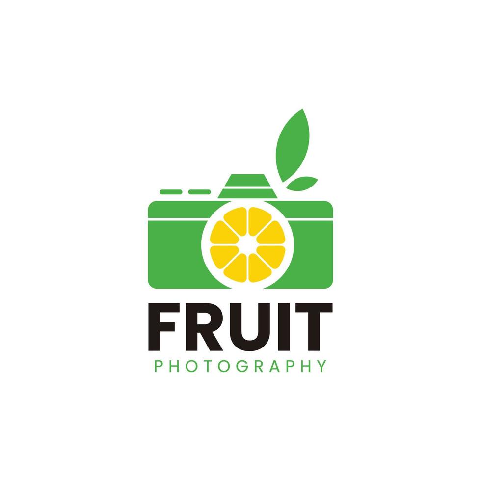 Camera image merge logo with lemon Premium Vector