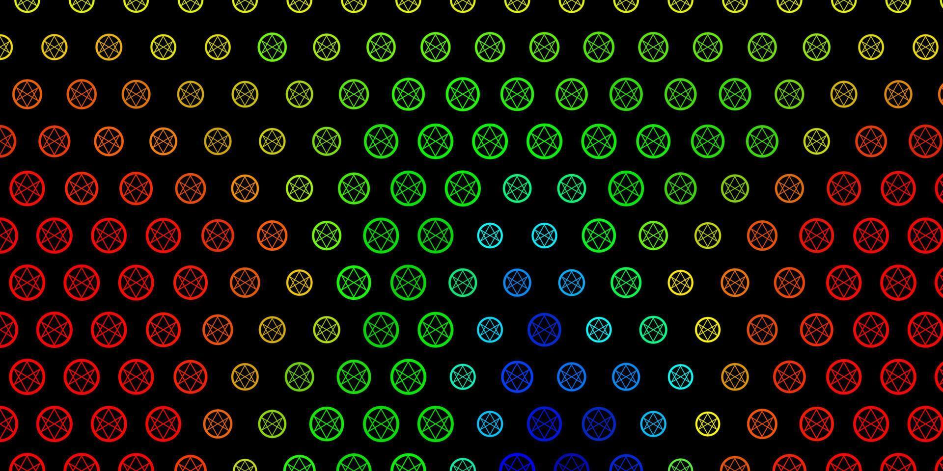 Dark Multicolor vector background with occult symbols.