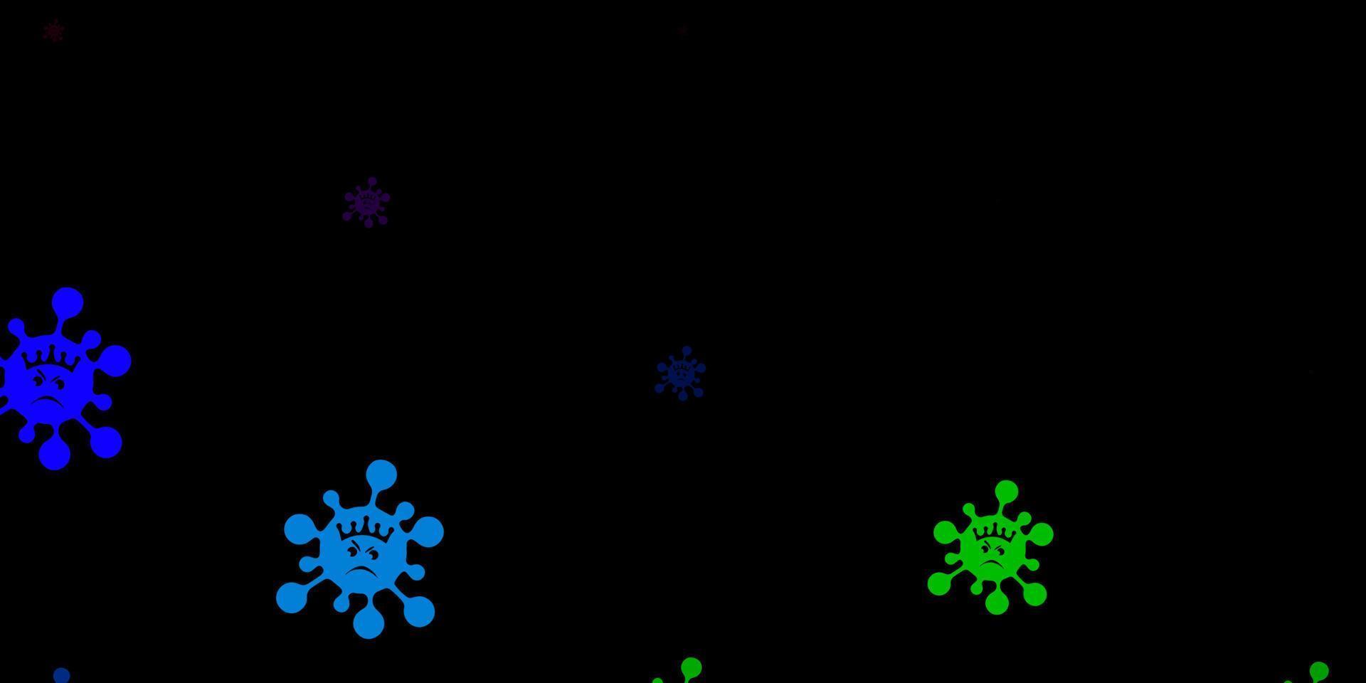 Fondo de vector multicolor oscuro con símbolos covid-19.