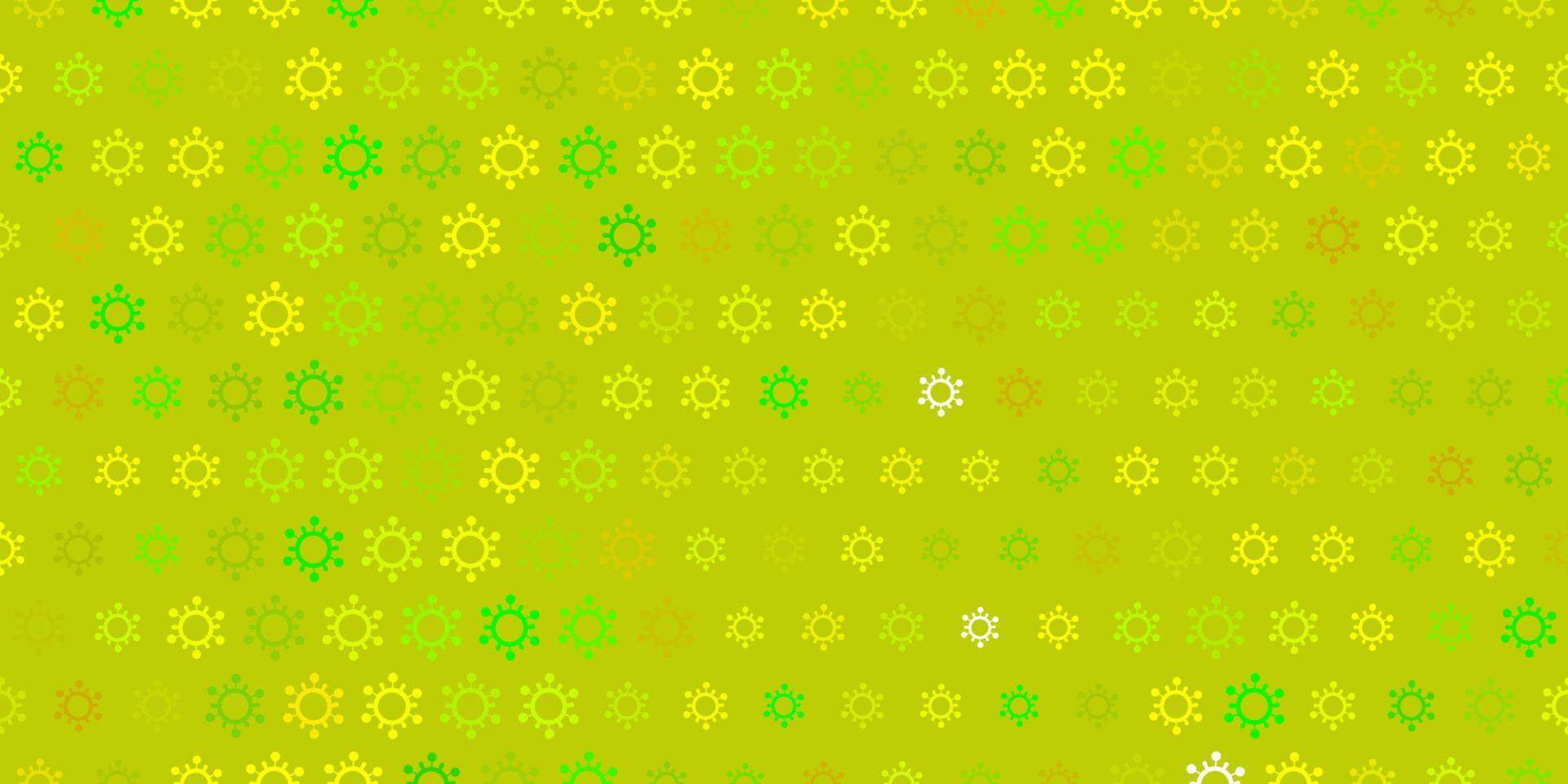 Fondo de vector verde claro, amarillo con símbolos covid-19.