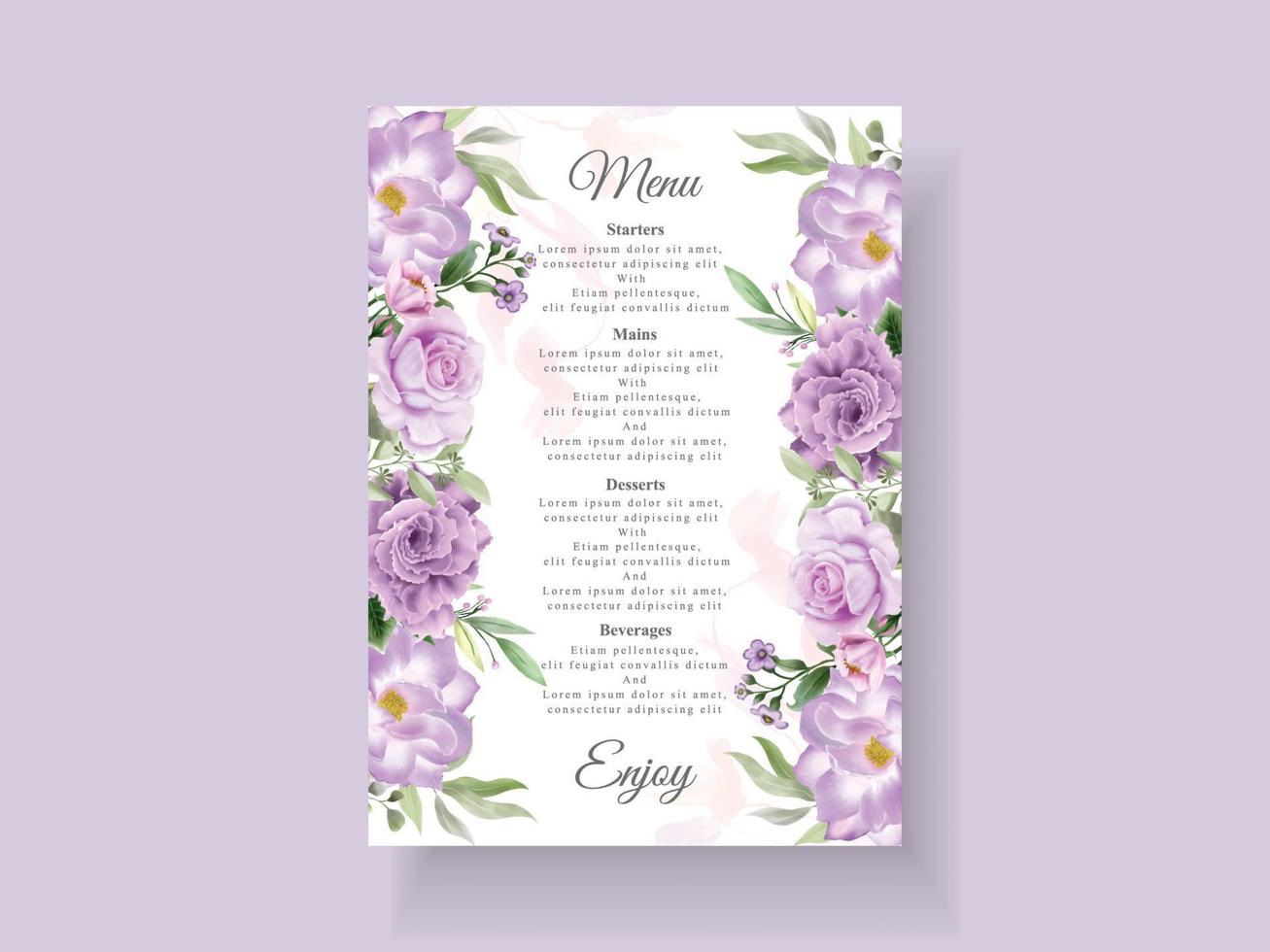 hermosa plantilla de tarjeta de invitación de boda de flores moradas vector