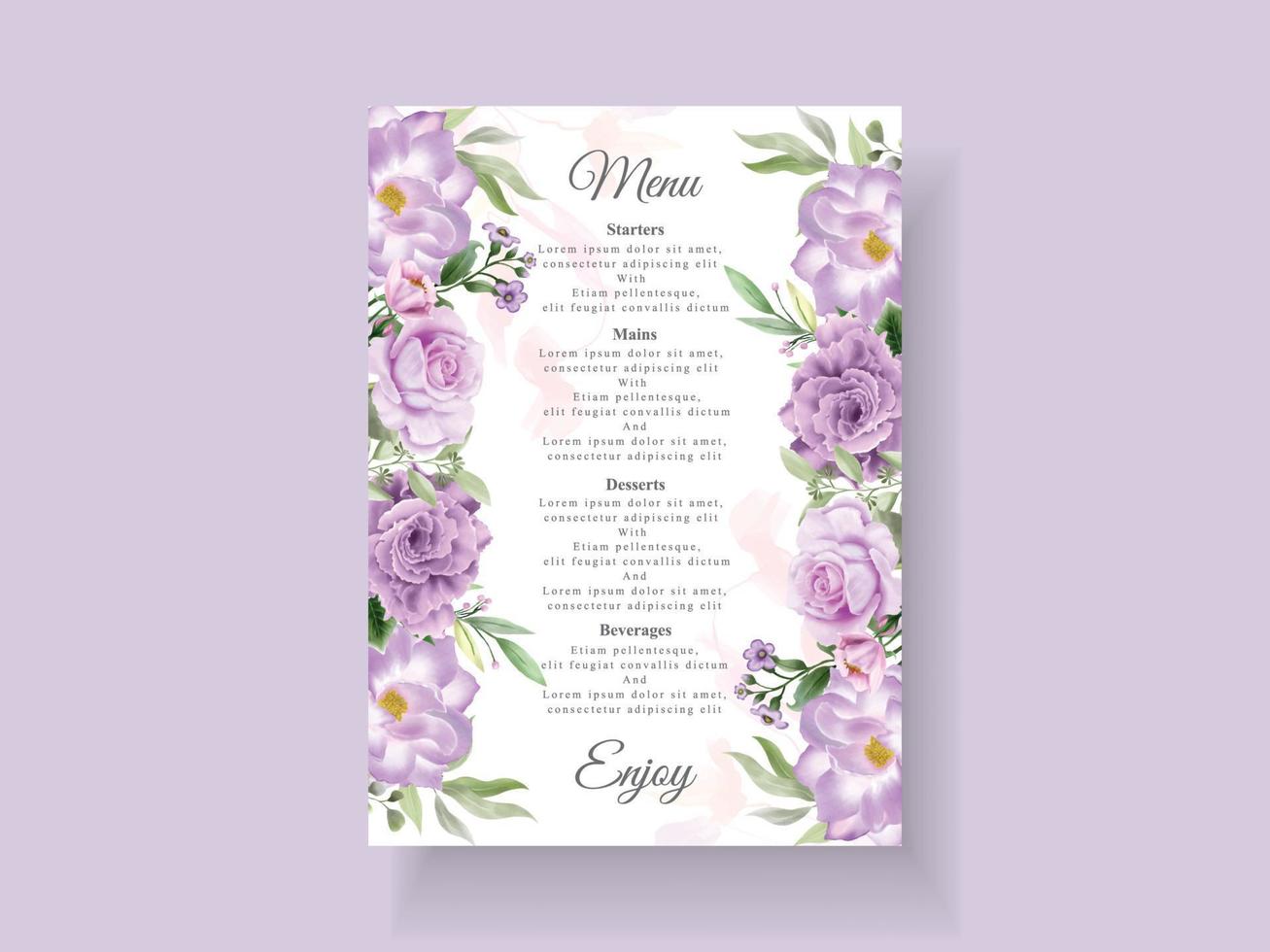 Beautiful purple flowers wedding invitation card template vector