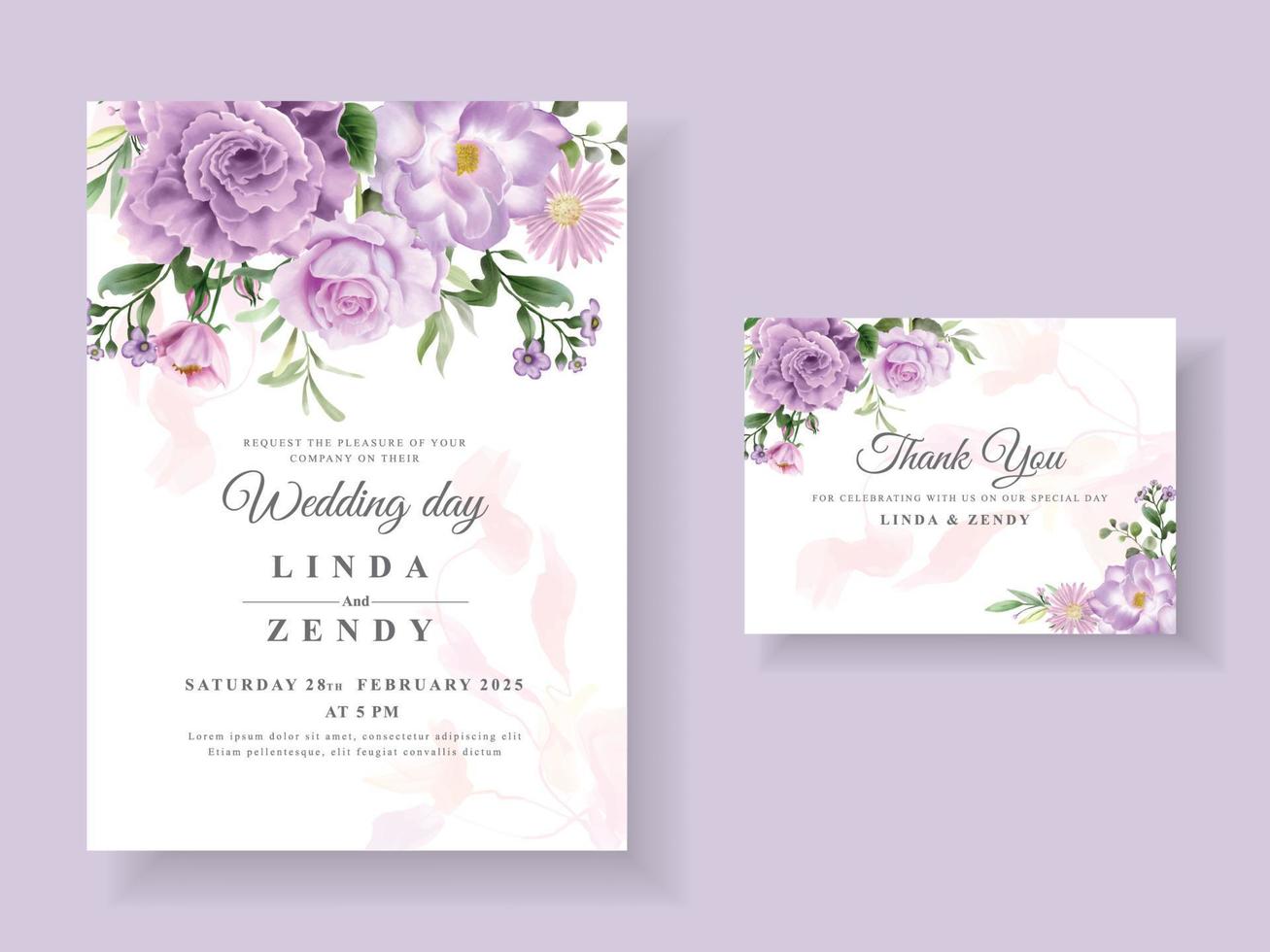 Beautiful purple flowers wedding invitation card template 6641590