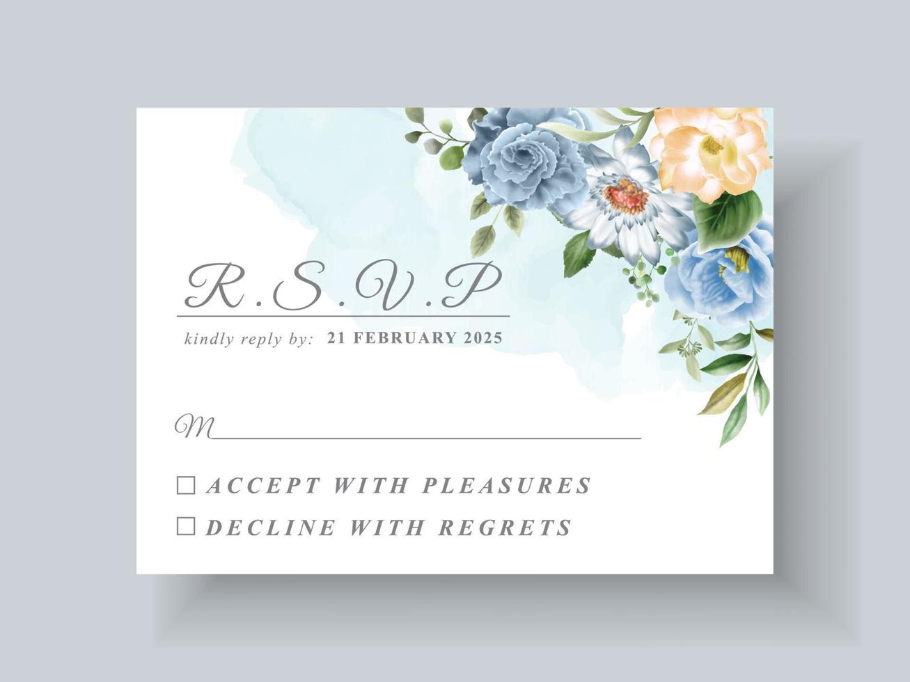 Beautiful blue flowers wedding invitation card template vector