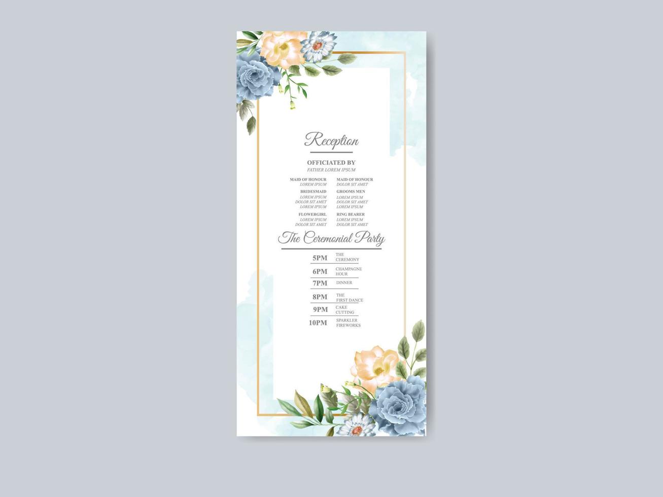 hermosa plantilla de tarjeta de invitación de boda de flores azules vector