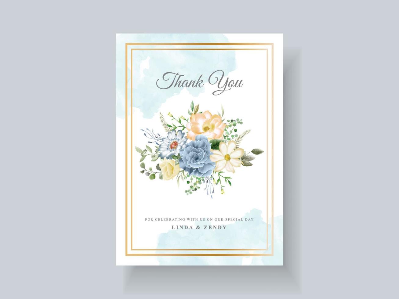 Beautiful blue flowers wedding invitation card template vector