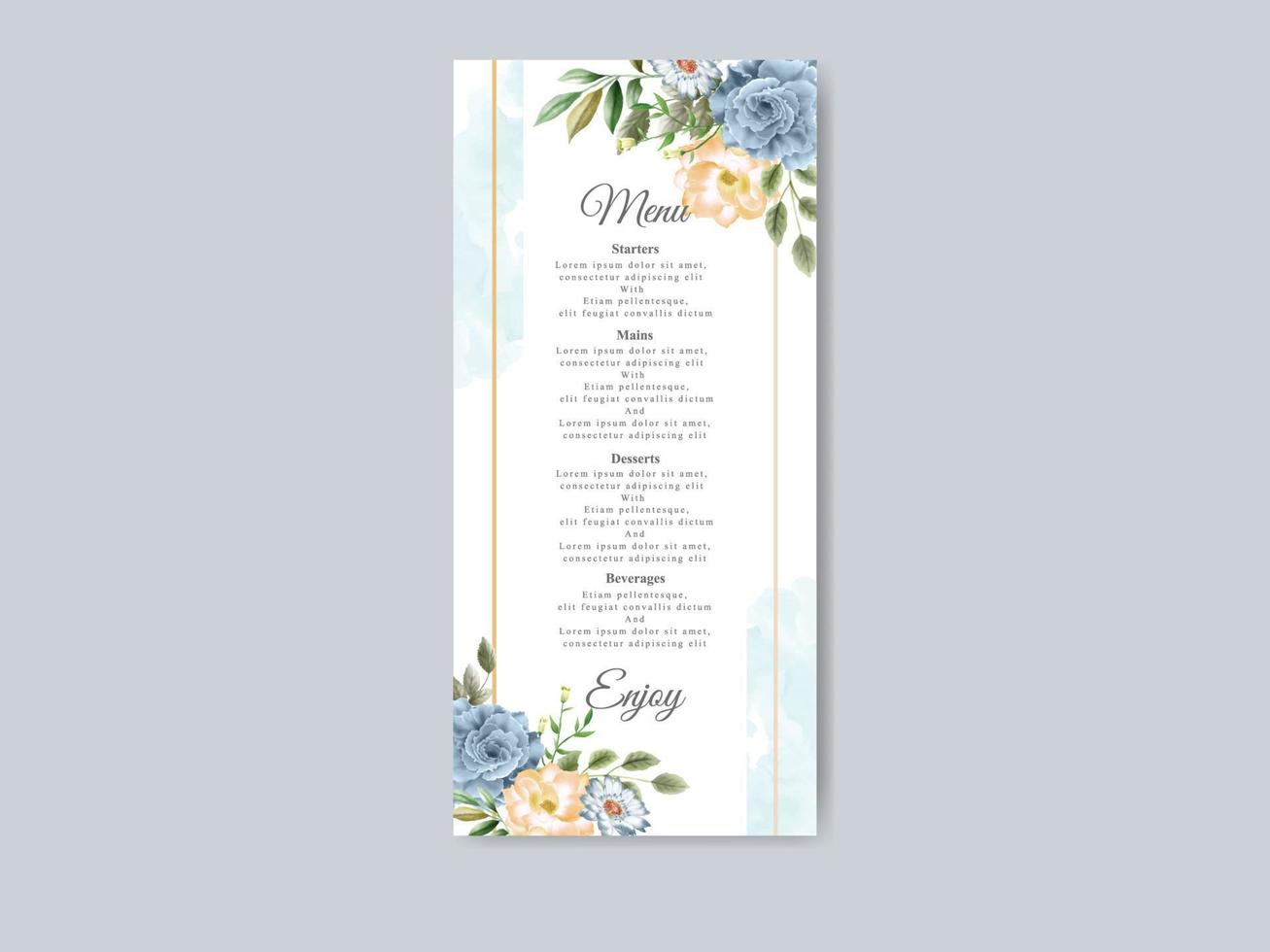 Beautiful blue flowers wedding invitation card template vector