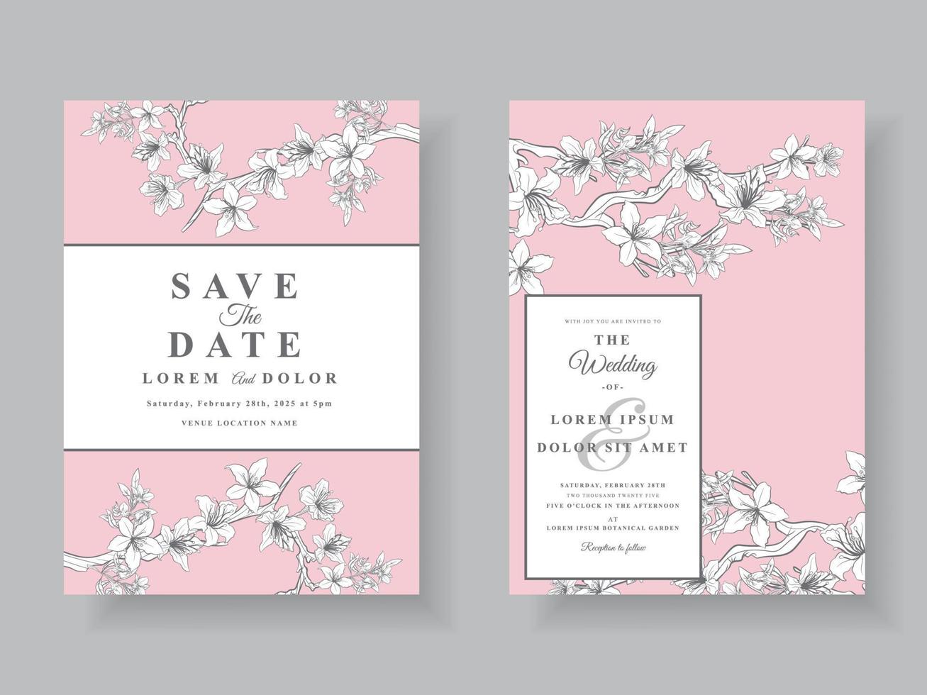 Minimalist wedding invitations card floral line art vector