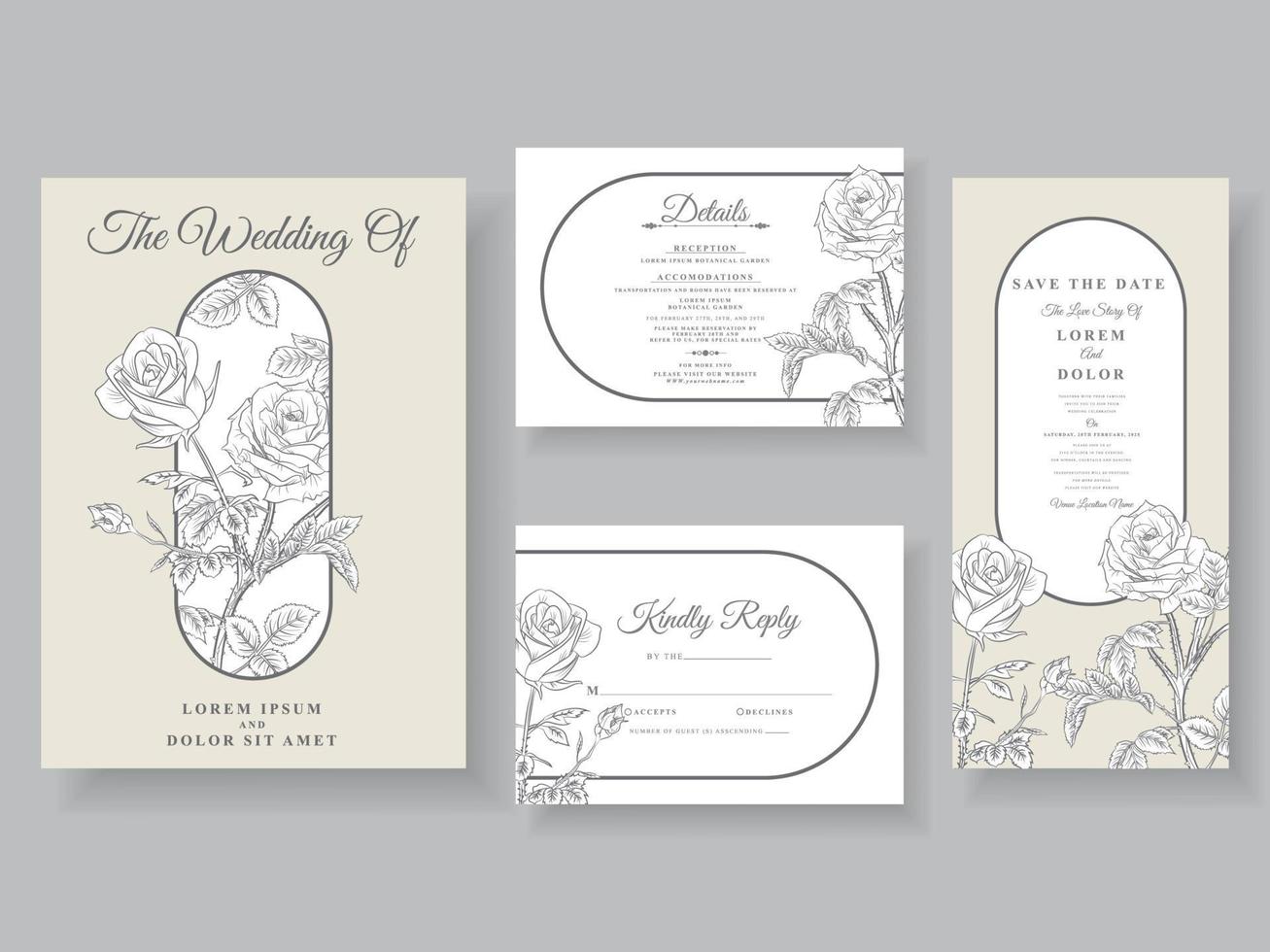tarjeta de invitación de boda minimalista arte de línea floral vector