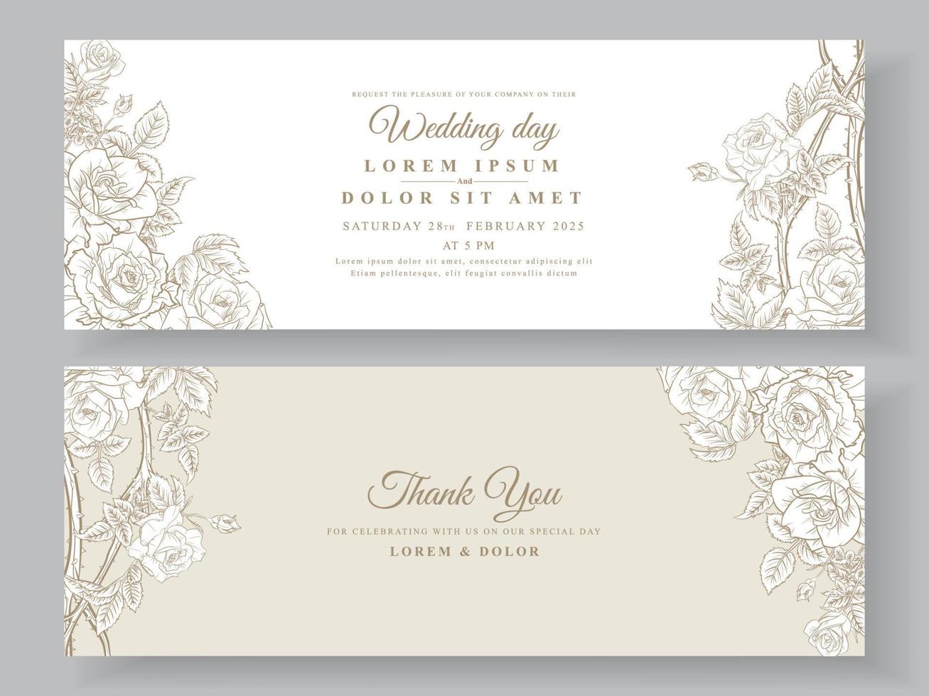 tarjeta de invitación de boda minimalista arte de línea floral vector