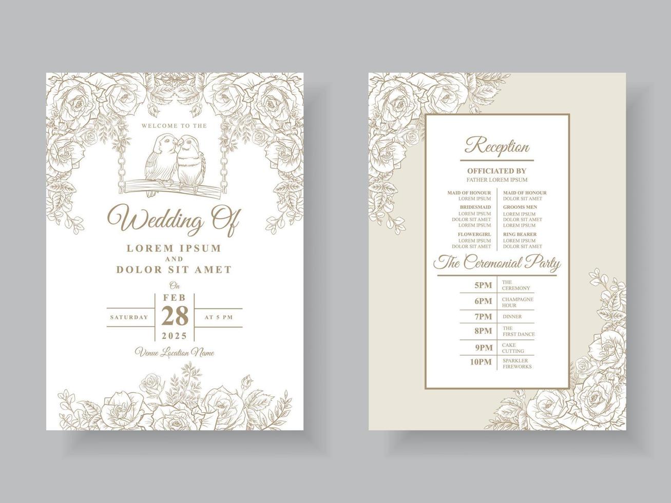 Minimalist wedding invitations card floral line art vector