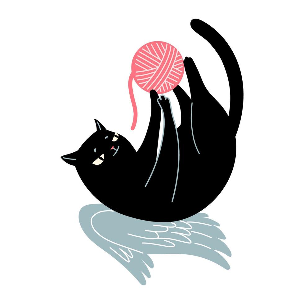 Angel Cupid black cat playing with ball of yarn vector