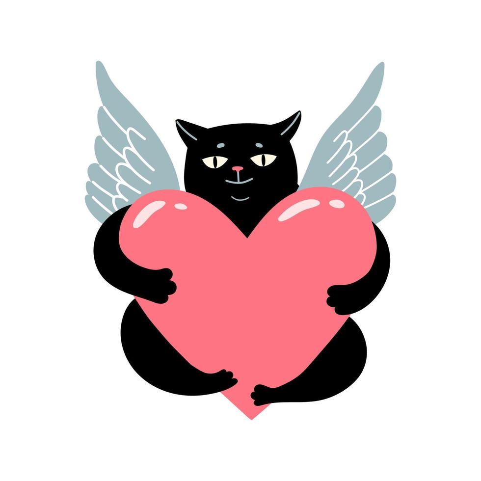 Angel Cupid black cat with heart vector