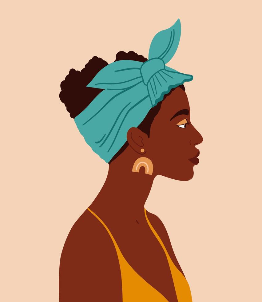 Vector black girl. Portrait of Young African woman. Concept of gender equality