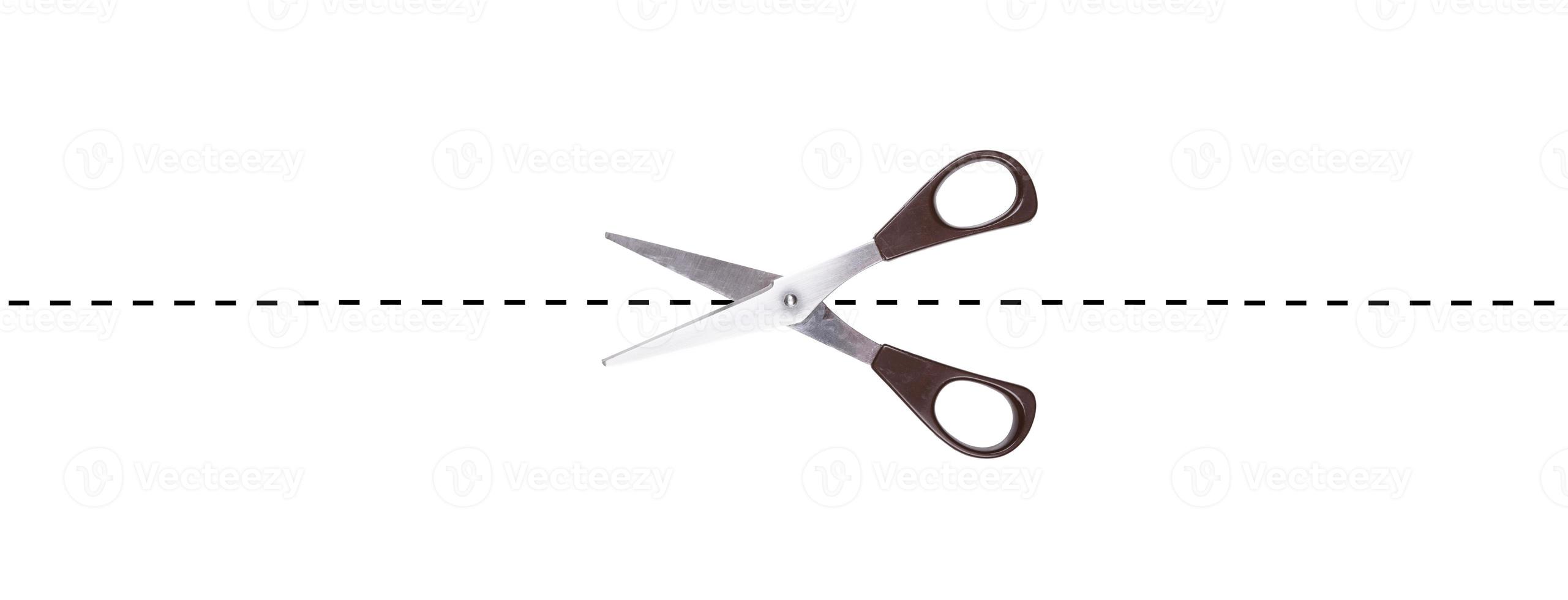 paper scissors cutting along broken line photo