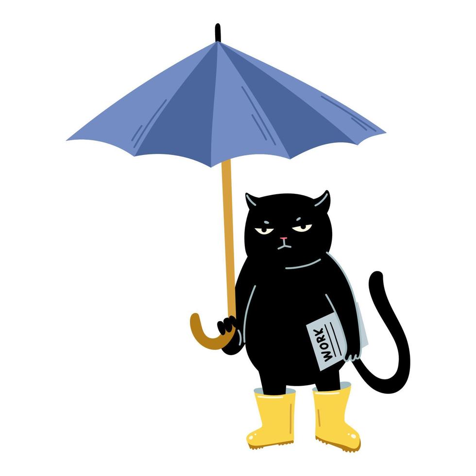 Angry black cat with umbrella vector