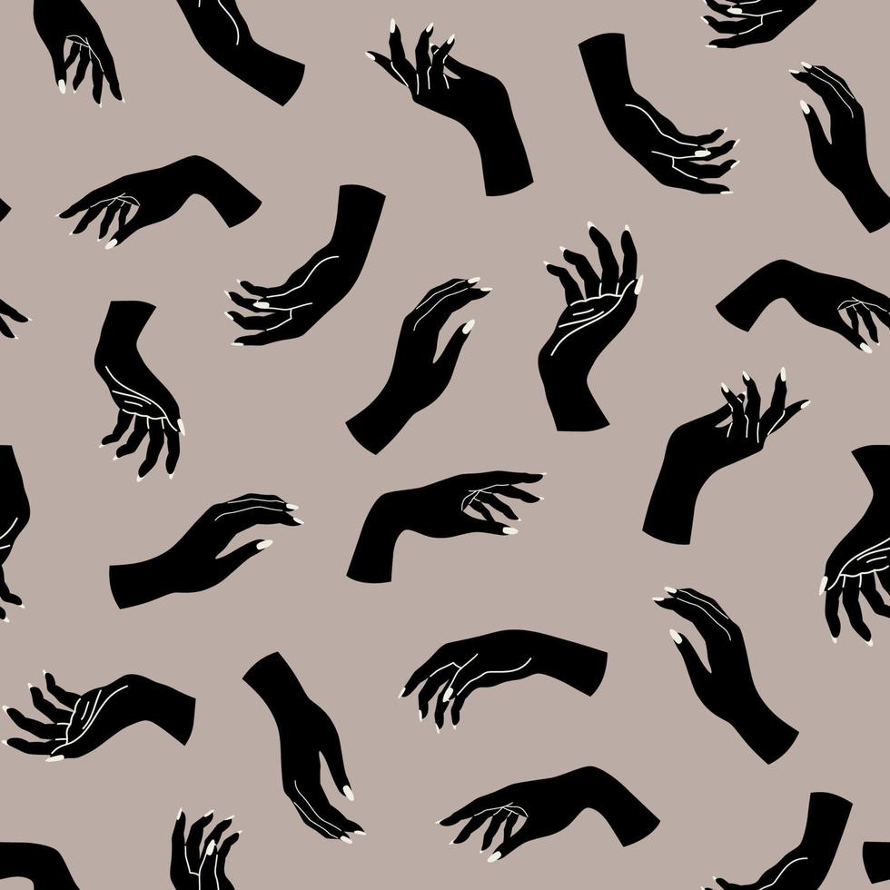 Vector seamless modern pattern with magical hands and wrist. Bohemian aesthetic background for print, fabric, textile, wallpaper