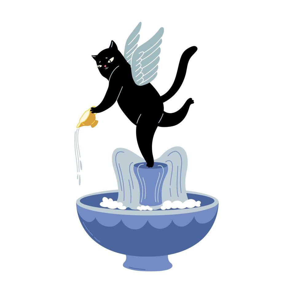 ángel cupido gato negro ilustración vector