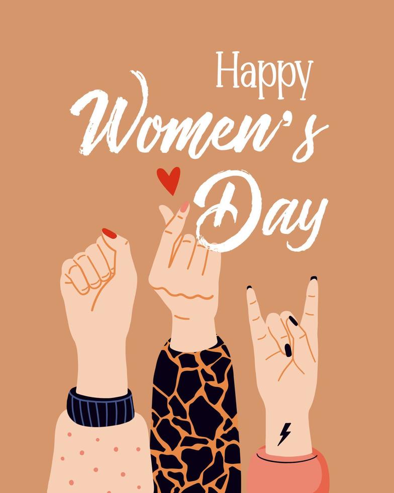 concepto de poder femenino, feminismo y día internacional de la mujer. ilustración vectorial con la mano de la mujer. vector