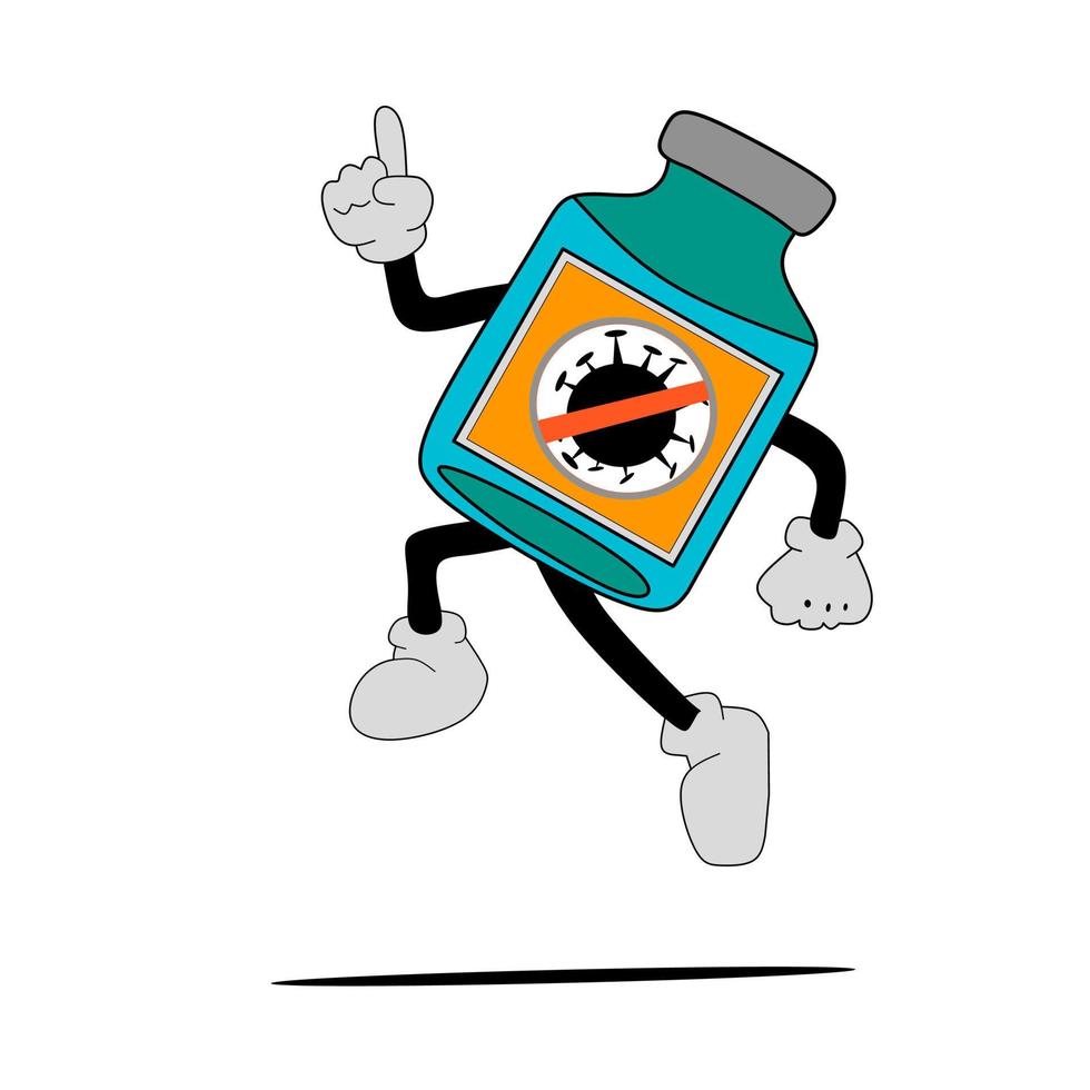 an animated illustration of a vaccine bottle with a unique character. suitable for vaccine advertisements for children vector