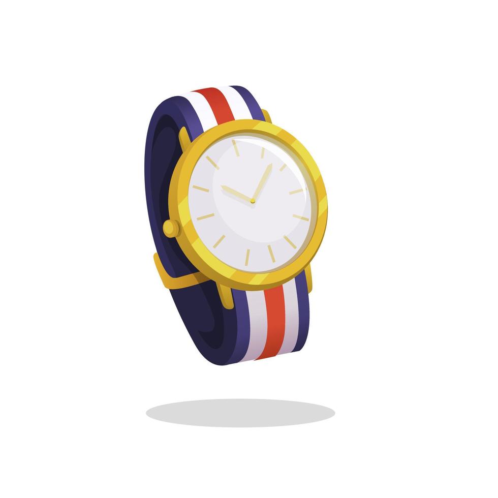 reloj de oro con correa de 3 colores, vector de ilustración de dibujos animados de accesorios de moda