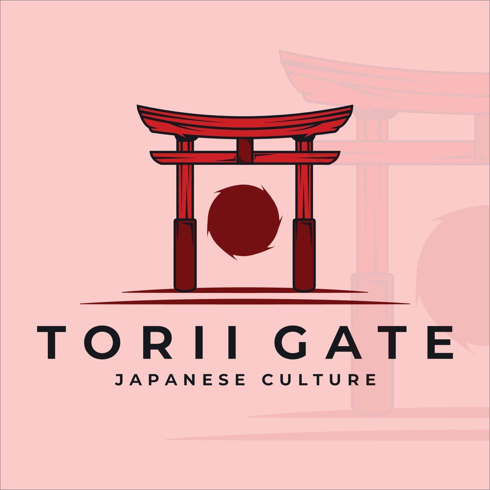 torii gate diseño de plantilla de ilustración de logotipo vectorial minimalista vintage. cultura japonesa icono emblema etiqueta concepto logotipo diseño vector