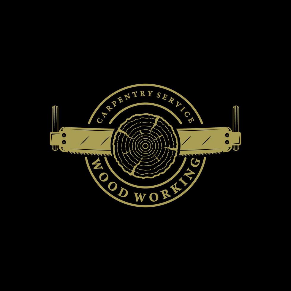 wood saw logo vintage vector illustration template icon design. carpentry equipment for professional carpenter worker with typography style retro logo concept industry