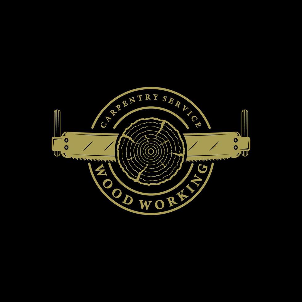 wood saw logo vintage vector illustration template icon design. carpentry equipment for professional carpenter worker with typography style retro logo concept industry