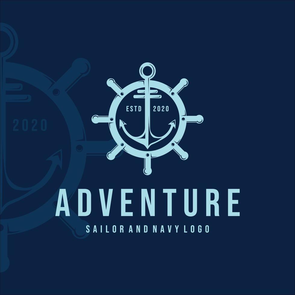 nautical logo vintage vector template icon illustration design. anchor and ship steering wheel emblem retro for marine and navy concept logo design