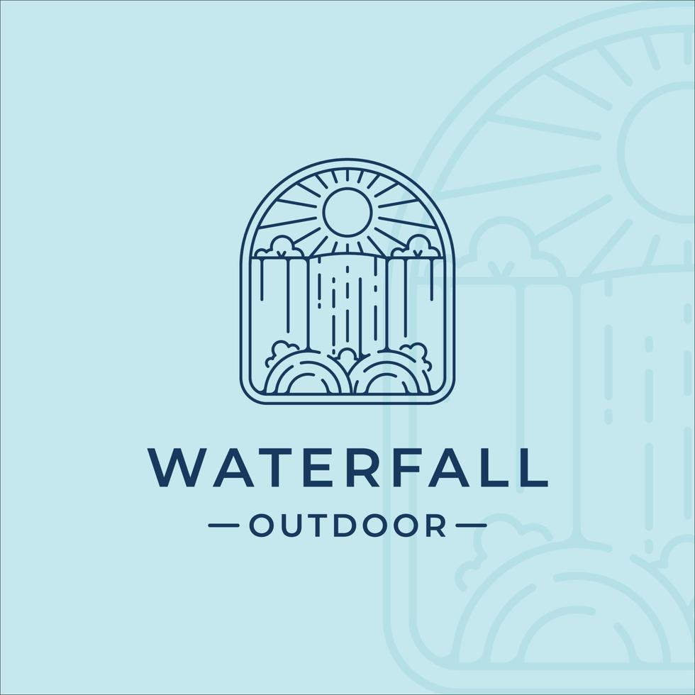 waterfall outdoor logo line art vector illustration template icon graphic design. simple minimalist of nature and adventure logo with badge emblem