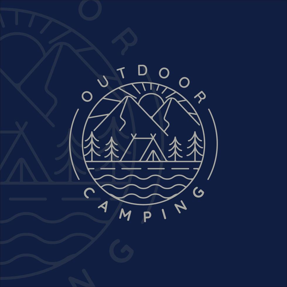 camping logo line art simple minimalist vector illustration template icon design. adventure and wanderlust symbol for activity outdoor summer camp with badge concept