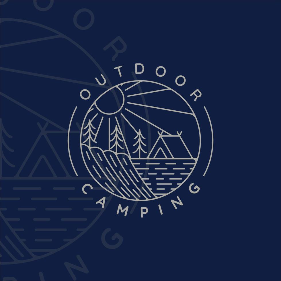 camping logo line art simple minimalist vector illustration template icon design. adventure and wanderlust symbol for activity outdoor summer camp with badge concept