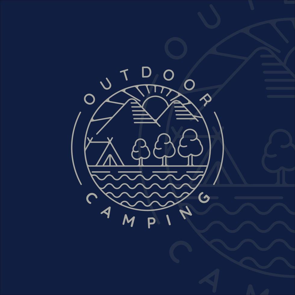camping logo line art simple minimalist vector illustration template icon design. adventure and wanderlust symbol for activity outdoor summer camp with badge concept