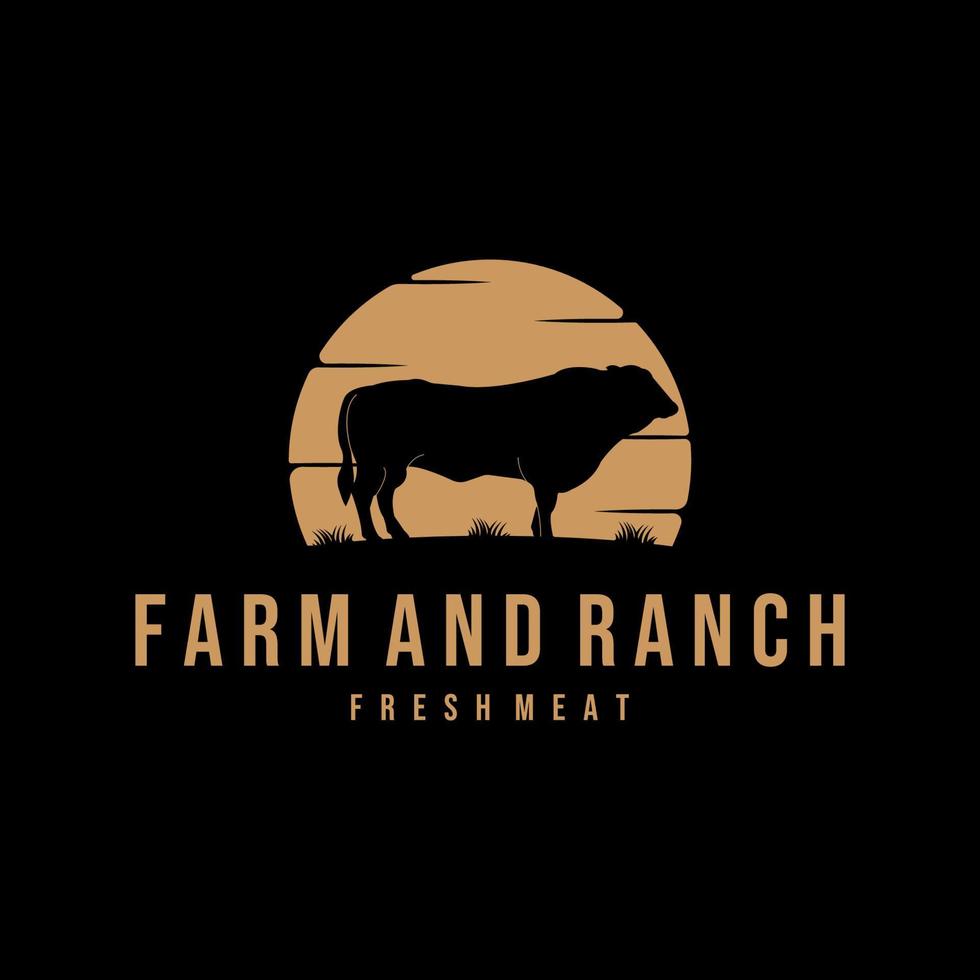 farm ranch and livestock logo vintage vector illustration template icon design. cow or buffalo label for butcher or butchery business concept emblem design