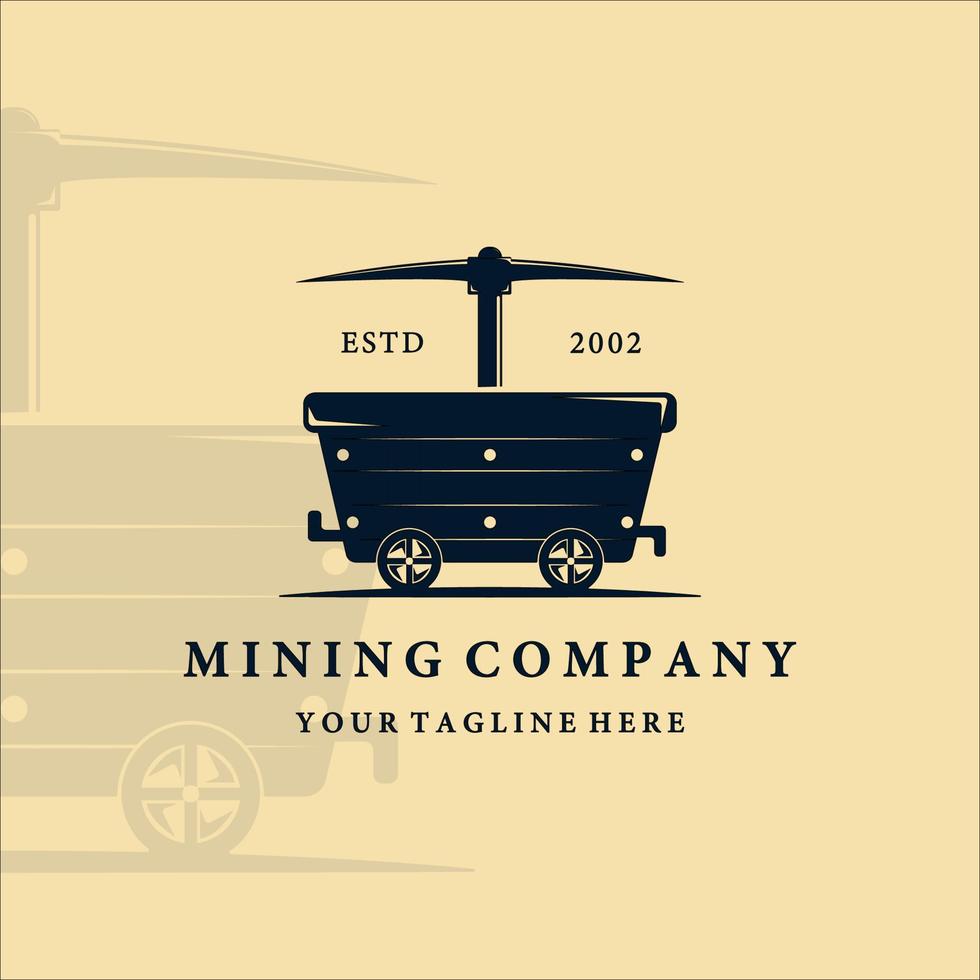 mining cart logo vector vintage illustration design. pickax or pickaxe tools of mining logo concept illustration design . equipment of mining logo vector vintage illustration design