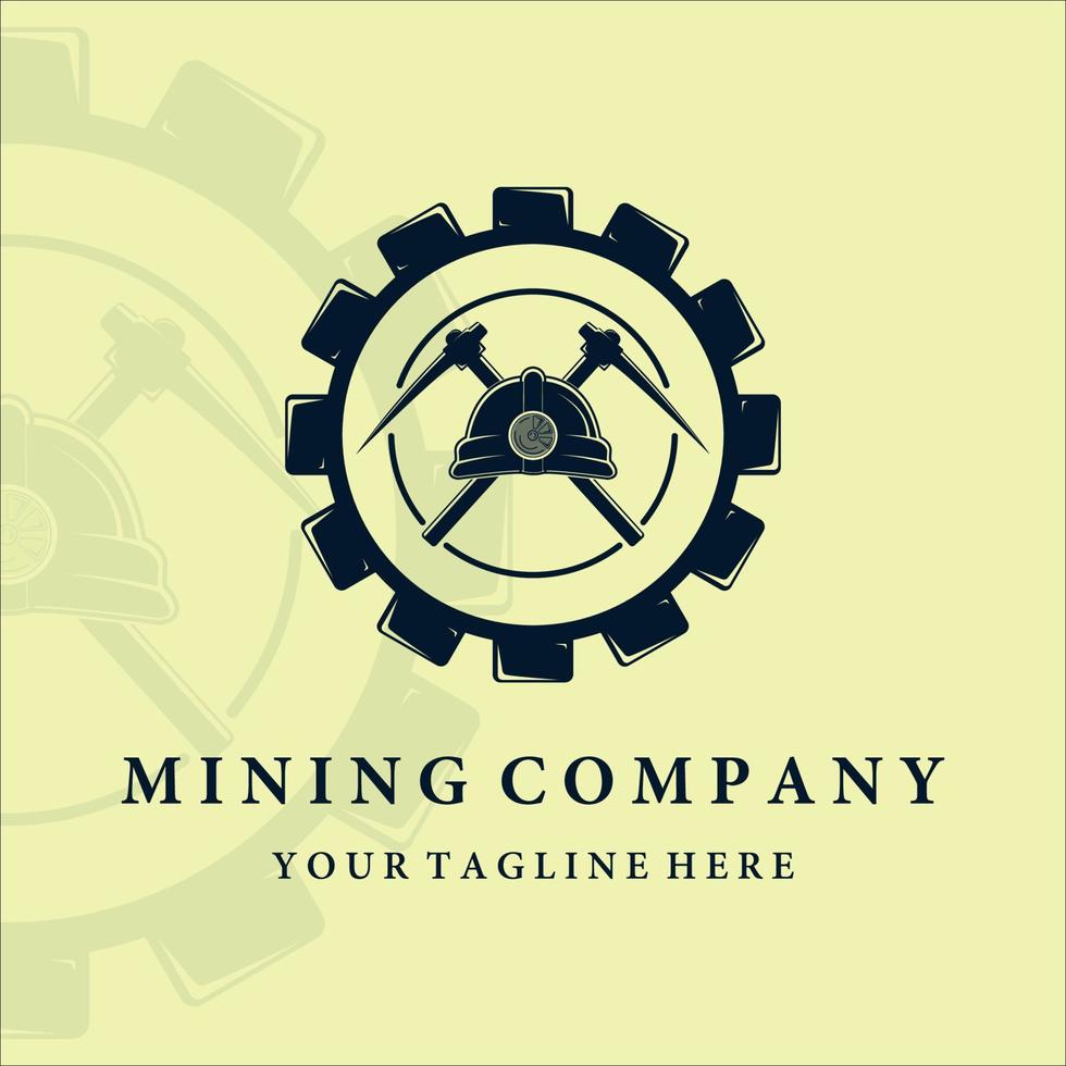 mining logo vector vintage illustration design. gear helmet pickax or pickaxe logo concept illustration design. equipment logo design for professional miner